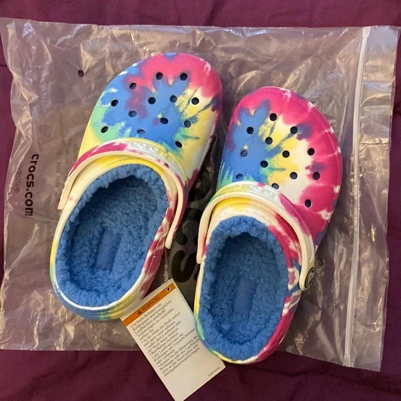 Lined Tie Crocs Fuzzy Tie Dye Fuzzy Tie Dye Crocs New Arrivals